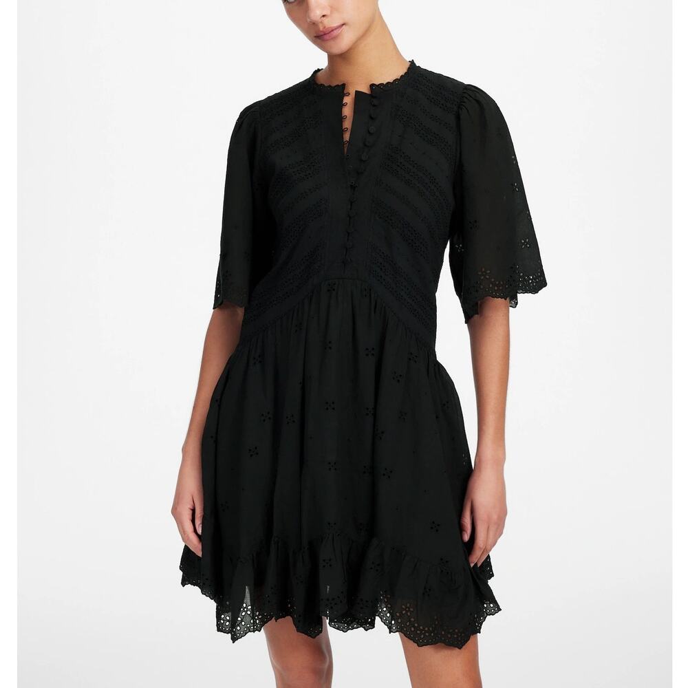 NWT Madewell Eyelet Embroidered Dress Flutter Sleeve Mini Jet Black Women Size 4
